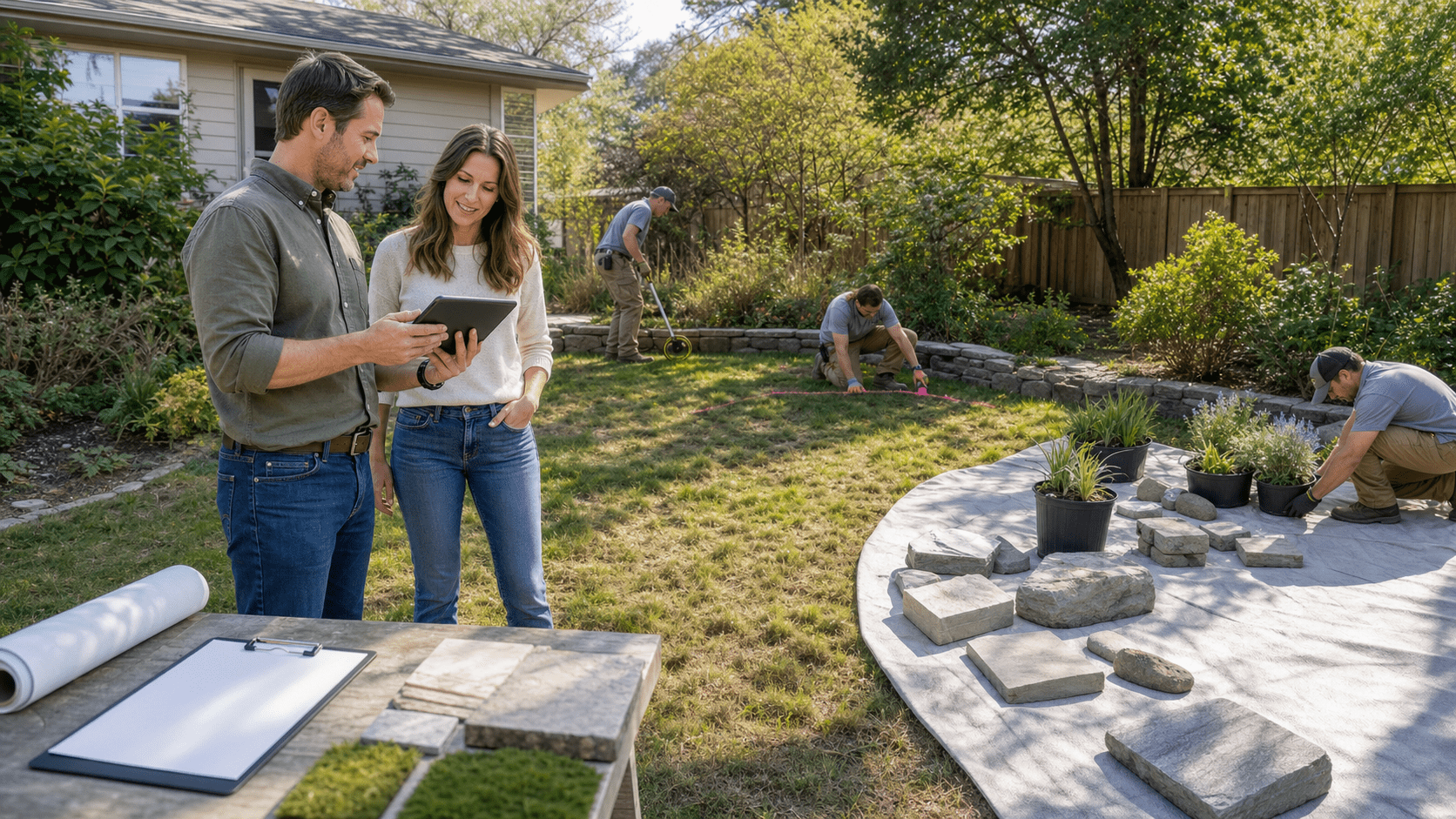 outdoor furniture for seating, entertaining and dining under a custom pergola with an outdoor kitchen and bar